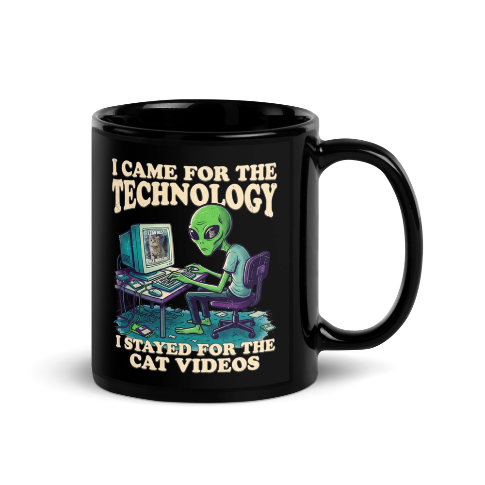 I Stayed for the Cat Videos Alien Mug
