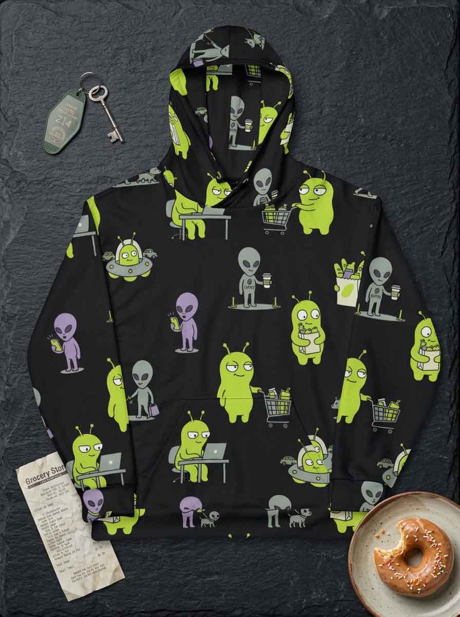Everyday Abductions All-Over Alien Hoodie