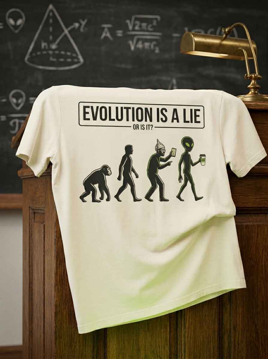 Evolution Is a Lie Alien T-shirt