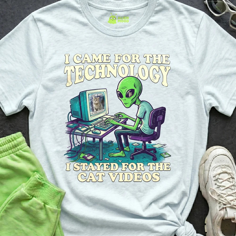 Stayed for the Cat Videos Alien T-shirt