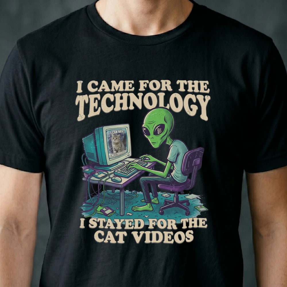 Stayed for the Cat Videos Alien T-shirt