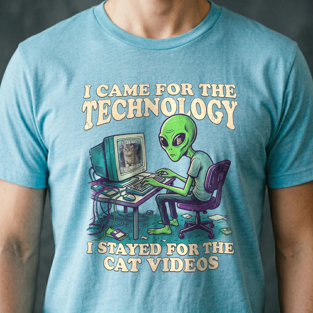 Stayed for the Cat Videos Alien T-shirt