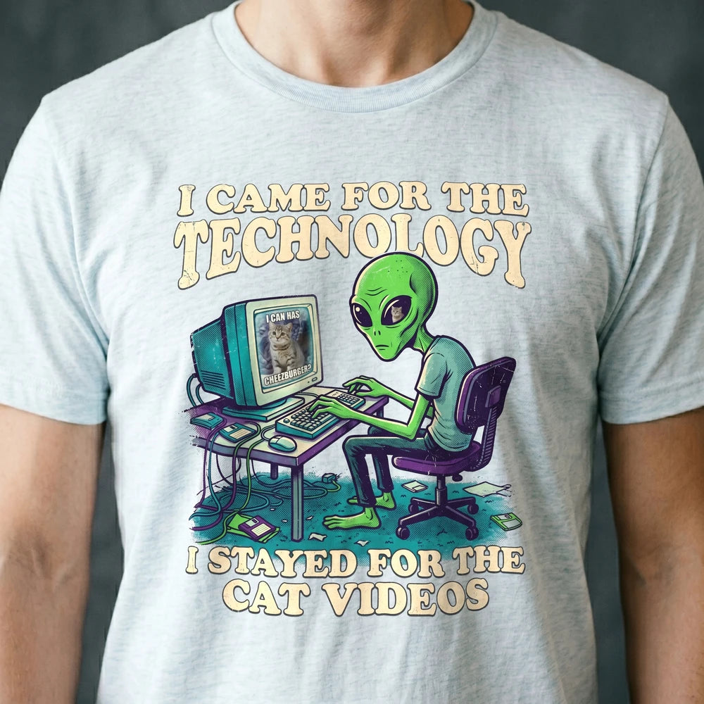 Stayed for the Cat Videos Alien T-shirt