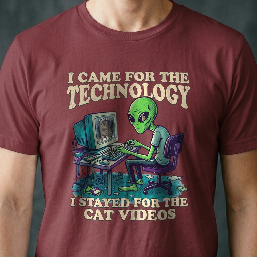 Stayed for the Cat Videos Alien T-shirt