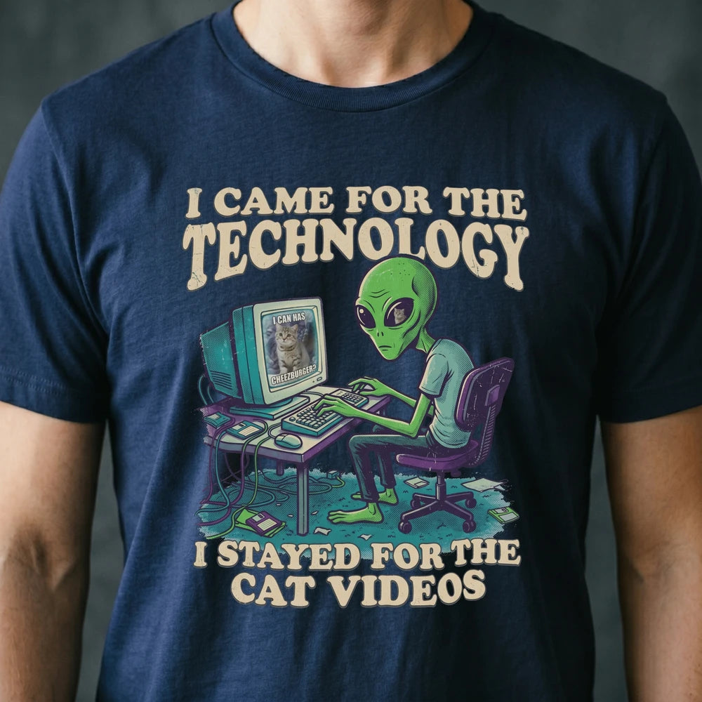 Stayed for the Cat Videos Alien T-shirt