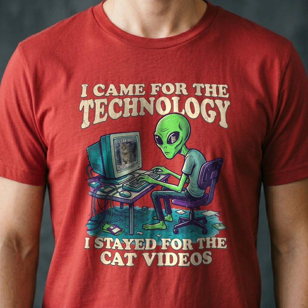Stayed for the Cat Videos Alien T-shirt