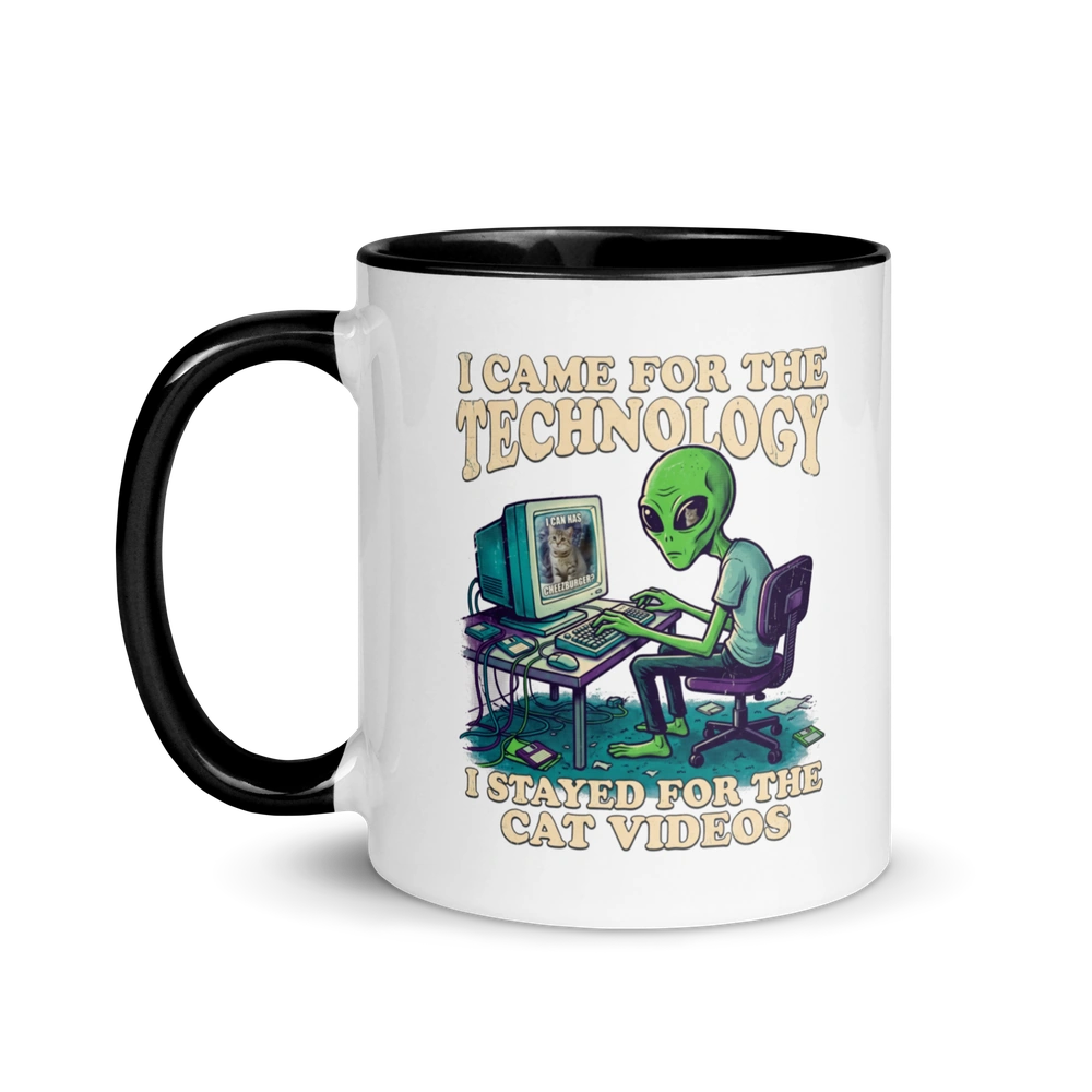 I Stayed for the Cat Videos Alien Mug