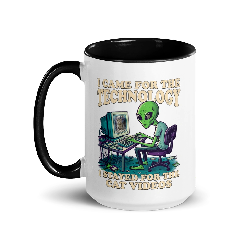 I Stayed for the Cat Videos Alien Mug
